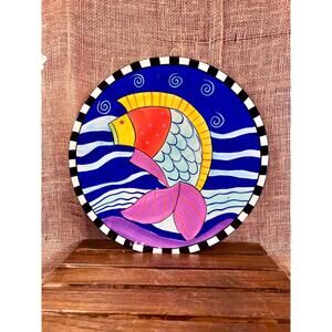 1998 Laurel Burch Large Serving Bowl/Fruit Bowl with Fish Motif~Hand Painted